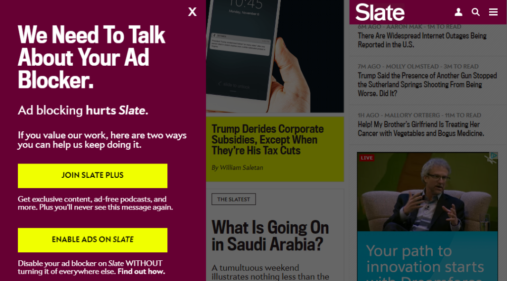 Slate ad blocker BS